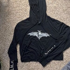 Blackcraft cult bat cropped-ish cotton shirt with hood